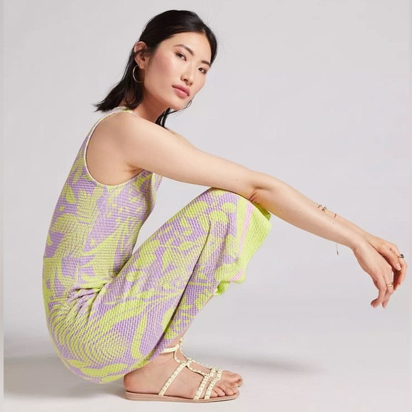 Anthropologie x FARM Rio Textured Knit Midi Purple & Neon Bird Print Dress Small - Picture 7 of 11